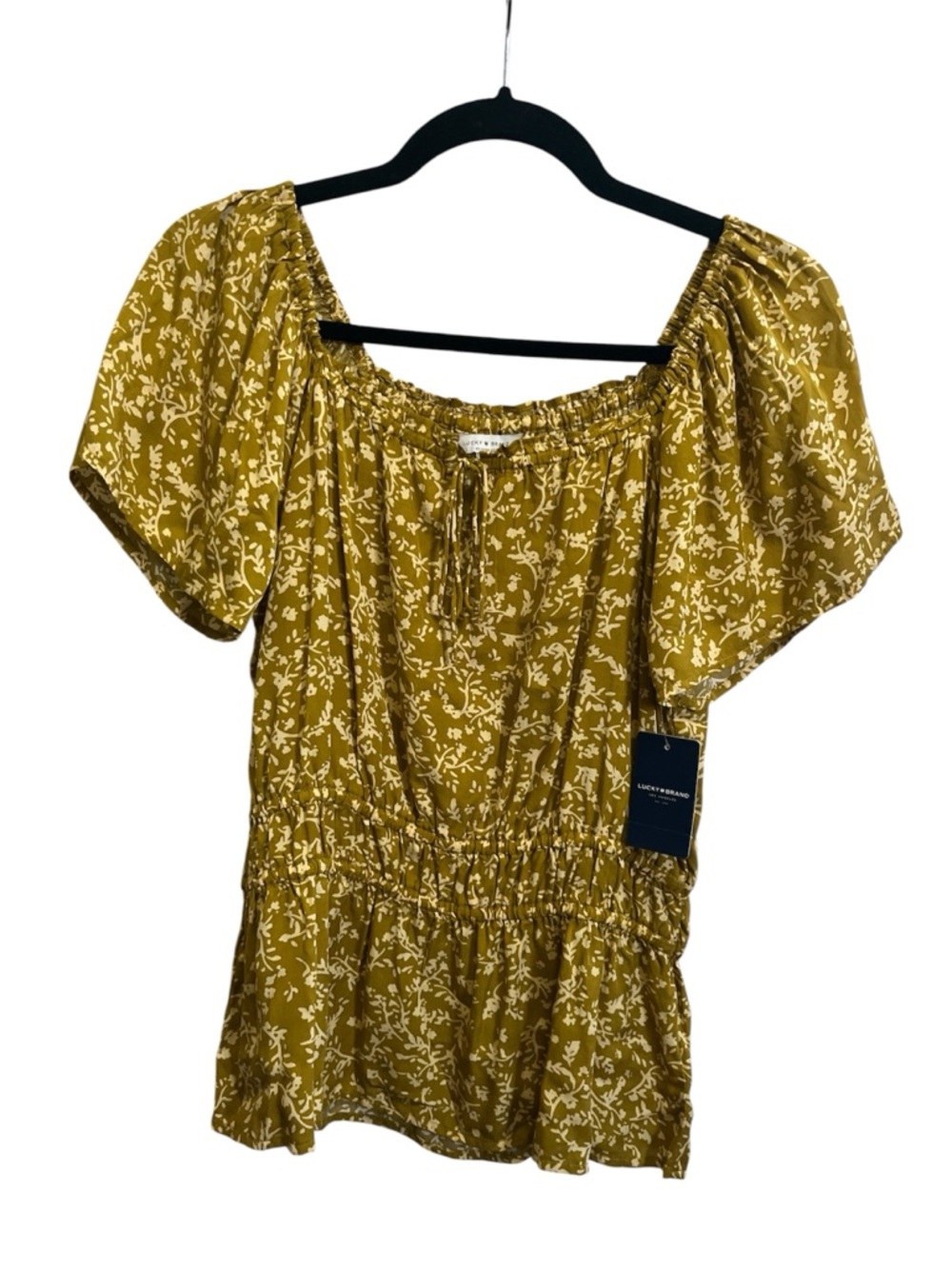 Lucky Brand Mustard Floral Boho Peasant Top size XS - NWT